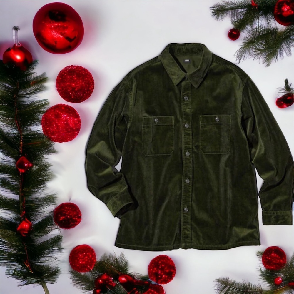 Uniqlo Green Corduroy Button Up Shirt -Sz Sm-Oversized-Cozy!-beach layer!NWOT🍂 - Picture 11 of 12